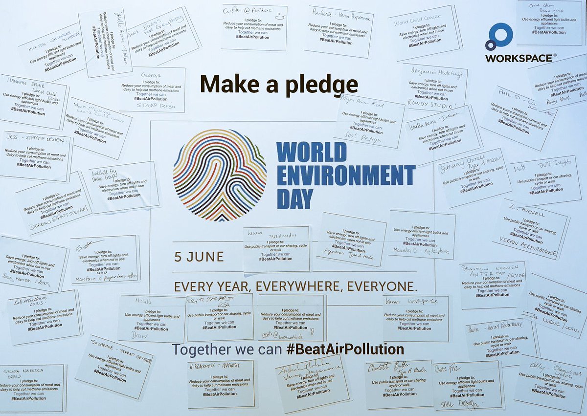 WSLeathermarket's tweet photo. It’s #WorldEnvironmentDay. This years theme is #BeatAirPollution. Thank you to all @WSLeathermarket  who have committed to one of the pledges. A special thanks to our Leather Market Environment Group members @WChildCancer @anthesis_group and @bloomboxclub #DoingTheRightThing https://t.co/Uysf1Mmk44