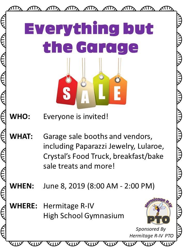 HermitageSchool's tweet photo. Come one, come all! PTO βEverything but the Garageβ sale is this Saturday, 8 am-2 pm in the #HornetsNest. Booth space still available for sellers/vendors. #hiddentreasures #bakesale #icees #stuffyouneed https://t.co/kjkgEuRi26