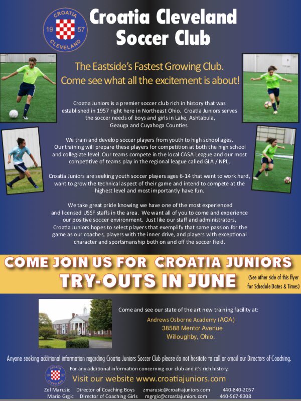 croatiajuniors's tweet photo. Tonight’s scheduled tryouts will be inside of AOA FieldHouse. Please wear indoor shoes. #clevelandsoccer #soccertryouts #mentorsoccer #willoughbysoccer #mayfieldsoccer #euclidsoccer #painsevillesoccer #wickliffesoccer #madisonsoccer #eastlakesoccer #kirtlandsoccer https://t.co/0U4NQH83CY