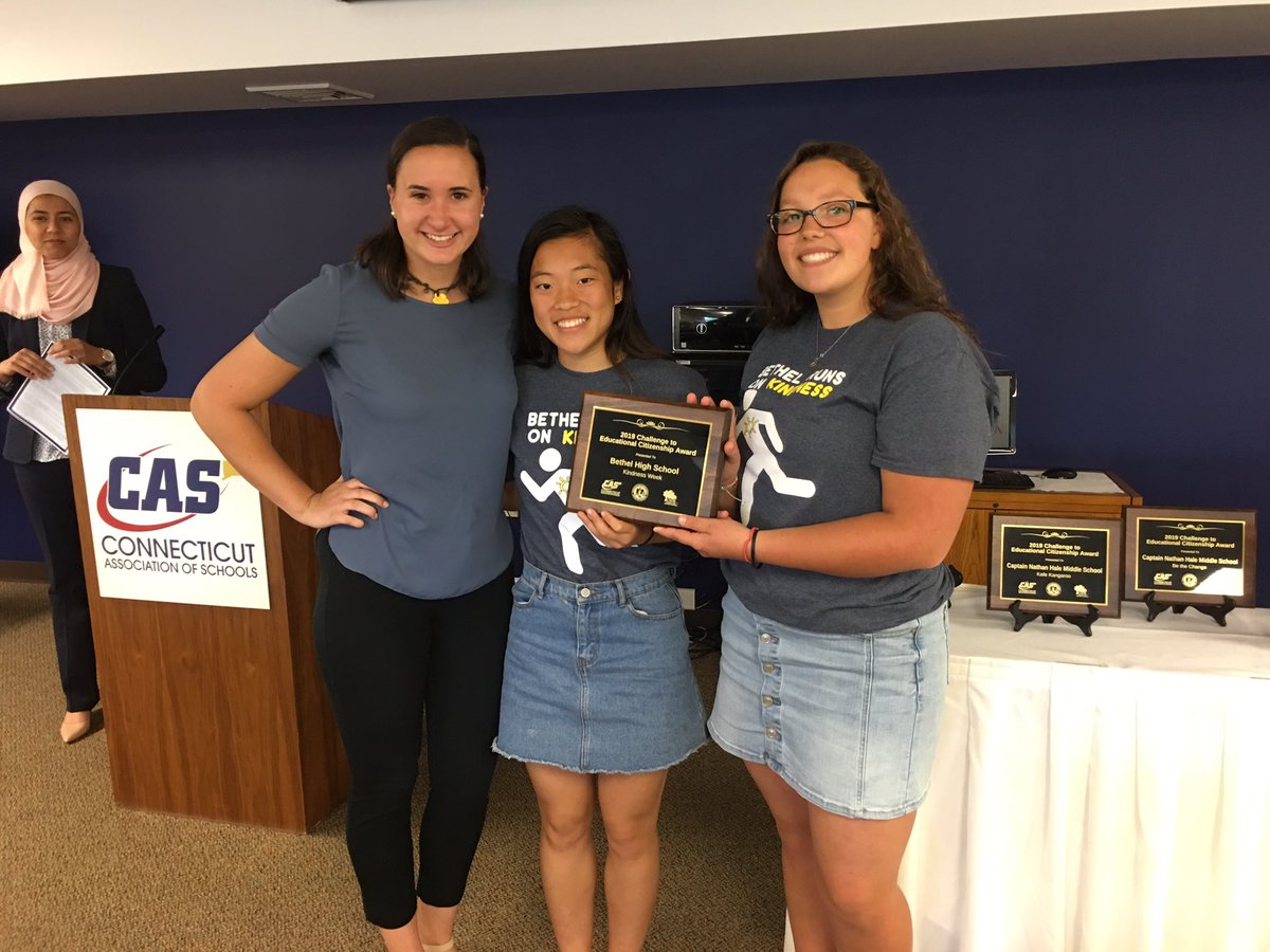 MLerzBHS's tweet photo. Today, Audrey, Anne, and Camryn received the 2019 Challenge to Educational Citizenship Award for Kindness Week. 🏆🏆🐾#bethelrunsonkindness https://t.co/zBSWjWOQA9