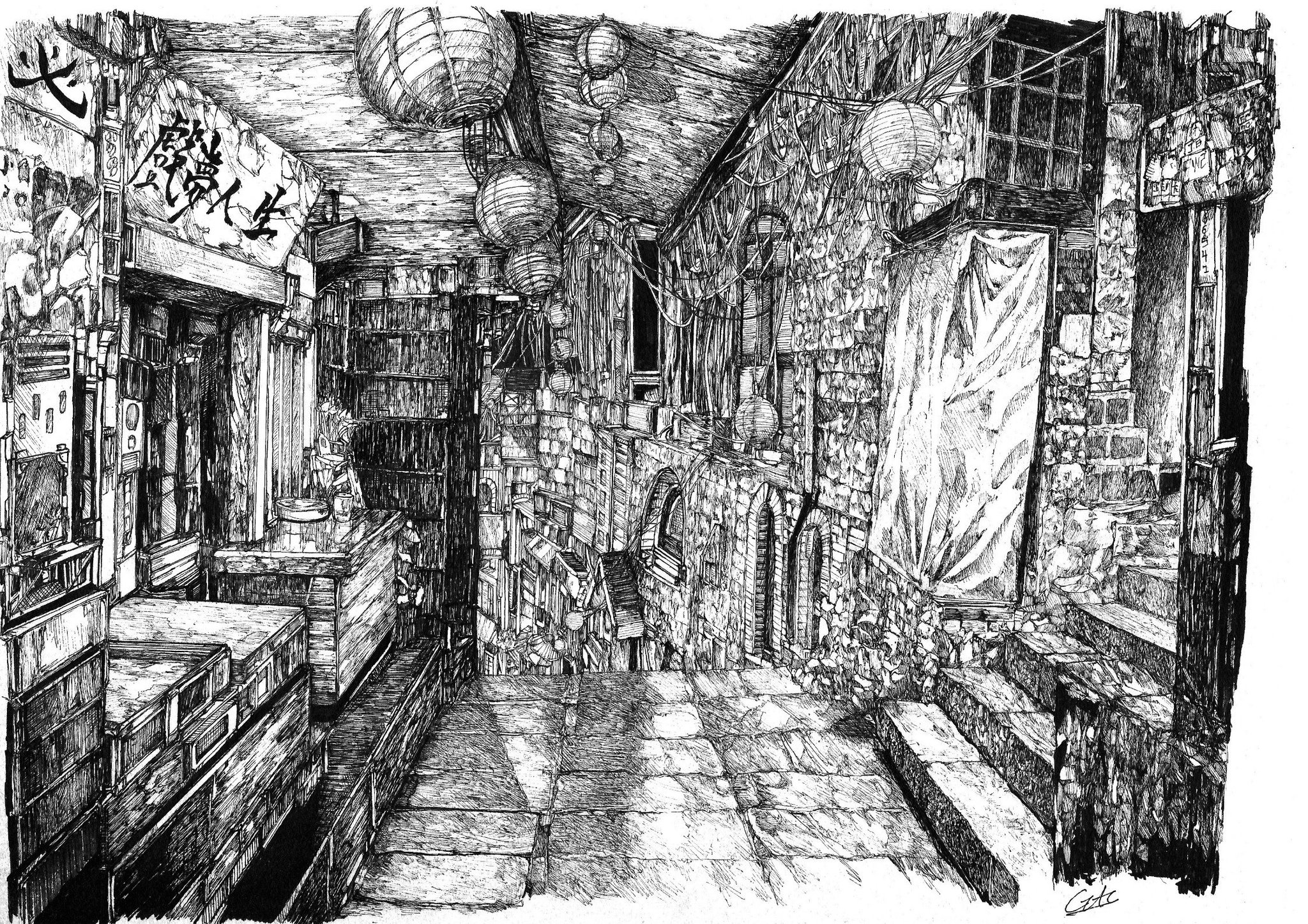 ペン画 4作品 X-এ GAI: 