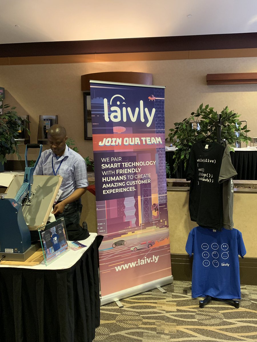 PrairieDevCon's tweet photo. Make sure to come down to the @wearelaivly booth to get your t-shirt! #ILoveMachineLearning #prdcwpg2019 https://t.co/7ubvekoffp