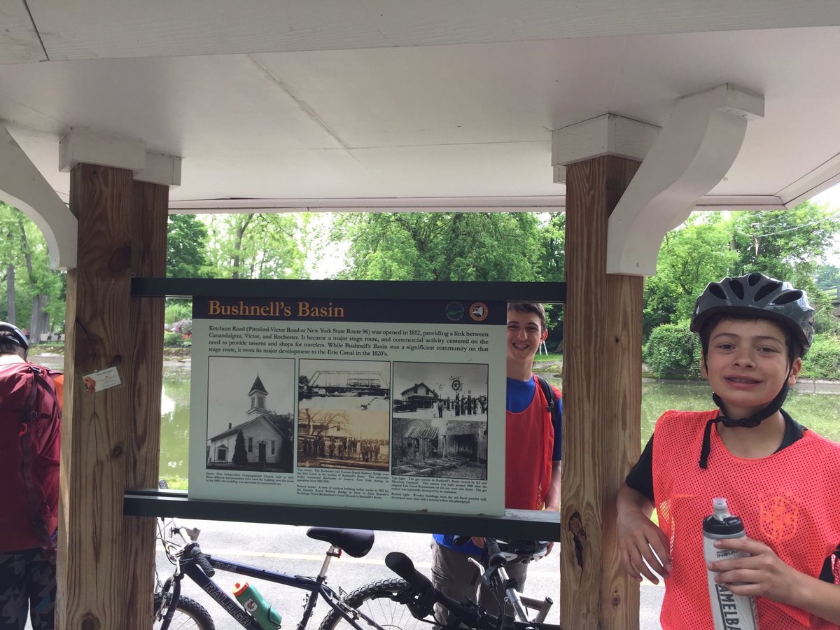 ACSRochester's tweet photo. RT @ACtparsons: ⁦@ACSRochester⁩ #ACMayTerm The sun is shining on the #BikingBeyondRochester crew. Next stop: meeting the #Fairport historian. https://t.co/9egPiwgOsj