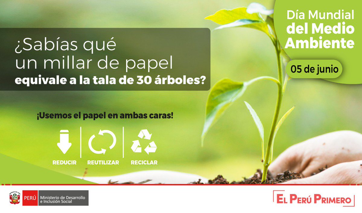 Contribuyamos al ciudado de nuestro planeta Tierra 🌎. Hoy en el #DiaMundialDelMedioAmbiente hacemos un llamado a que seas parte de la solución, por más acciones responsables. MedioAmbiente🌿💧 - #PlantaUnÁrbol 🌳