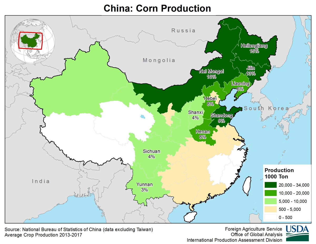 kannbwx's tweet photo. Reuters reports that #China has now found armyworm in 18 provinces (was 15 last week). This detection map from USDA shows just the 15 affected areas. Unsure which 3 additional provinces are affected, but they can't afford for it to spread to the #corn-heavy Northeast. https://t.co/3KKCmLRWgw