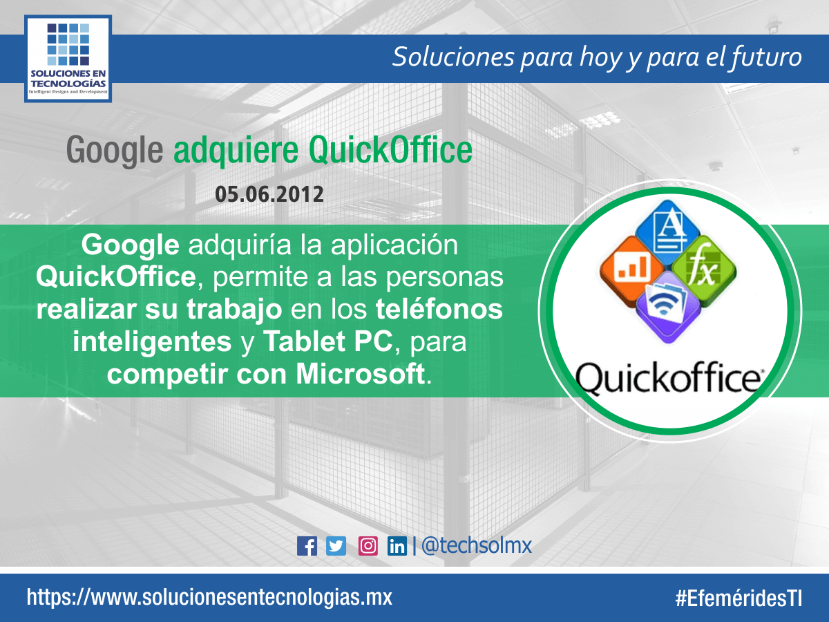 techsolmx's tweet photo. Un día como hoy (05/06/2012): Google adquiría la aplicación QuickOffice, permite a las personas realizar su trabajo en los teléfonos inteligentes y Tablet PC, para competir con Microsoft. https://t.co/0CrC3wF3xY #EfeméridesTI #Google #QuickOffice #Smartphones #TabletPC #Microsoft https://t.co/5HSQALvtKS
