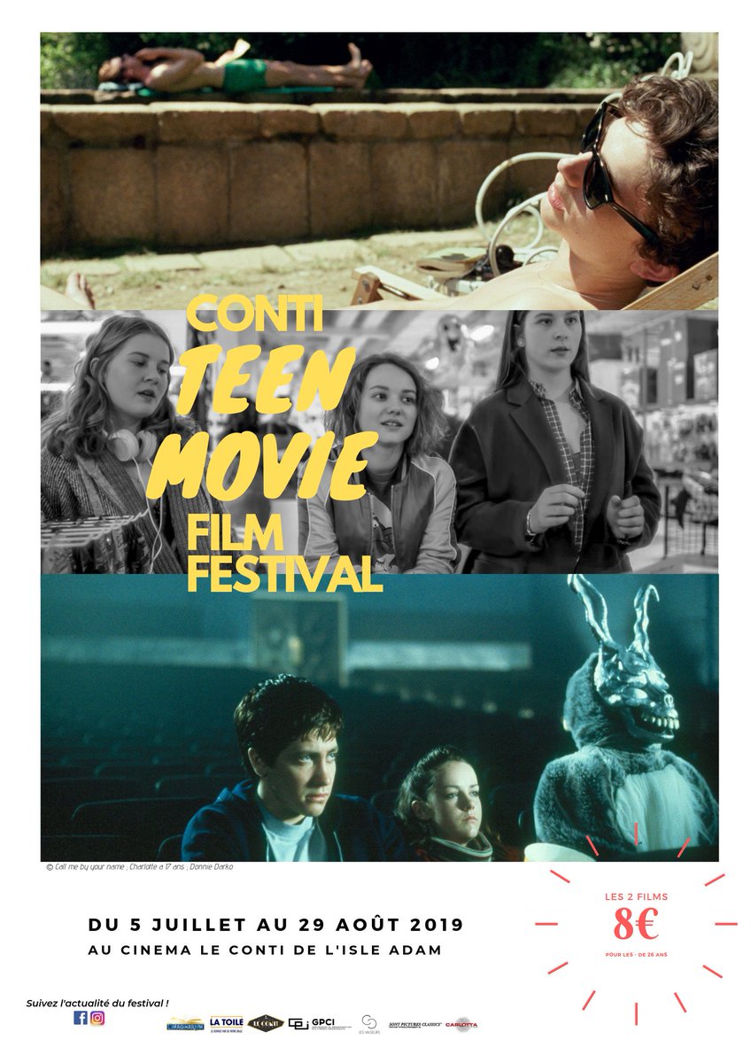 DANS UN MOIS !!!
Le Premier festival de TEEN MOVIES de L'Isle Adam débarque au cinéma Le Conti 
<a href="/diaphana/">Diaphana</a> <a href="/CarlottaFilms/">Carlotta Films</a> <a href="/Metropolitan_Fr/">Metropolitan Films</a> <a href="/LesValseurs/">Les Valseurs</a> <a href="/SonyPicturesFr/">Sony Pictures France</a> <a href="/PatheFilms/">Pathé Films</a> @LATOILEVOD <a href="/shellacfilms/">shellac</a> <a href="/warnerbrosfr/">Warner Bros France</a> <a href="/diaphana/">Diaphana</a>