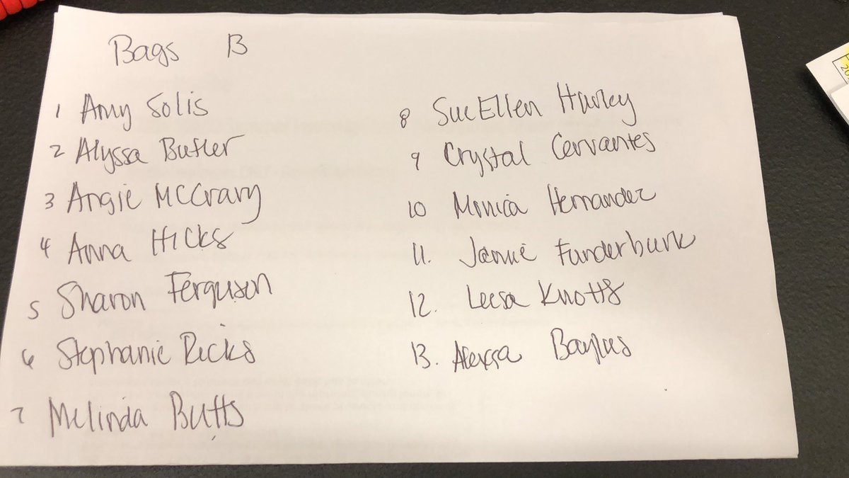 We have 13 bags on the stage full of goodies!! Please choose you one if your name is on this list!