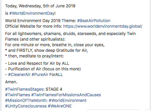 ArtistTwinFlame's tweet photo. World Environment Day 2019: #BeatAirPollution
Official Website: https://t.co/OGhNOHE7hv

#TwinFlamesStages: STAGE 4 - Mission
#TwinFlames #TwinSouls #TwinRays
#MissionOfTheMonth: #WorldEnvironmentDay
#UnityConsciousness #WeAreONEHumanTribe
#TwinFlamesUnity #TwinFlamesUnion https://t.co/epKJ06Qmbk