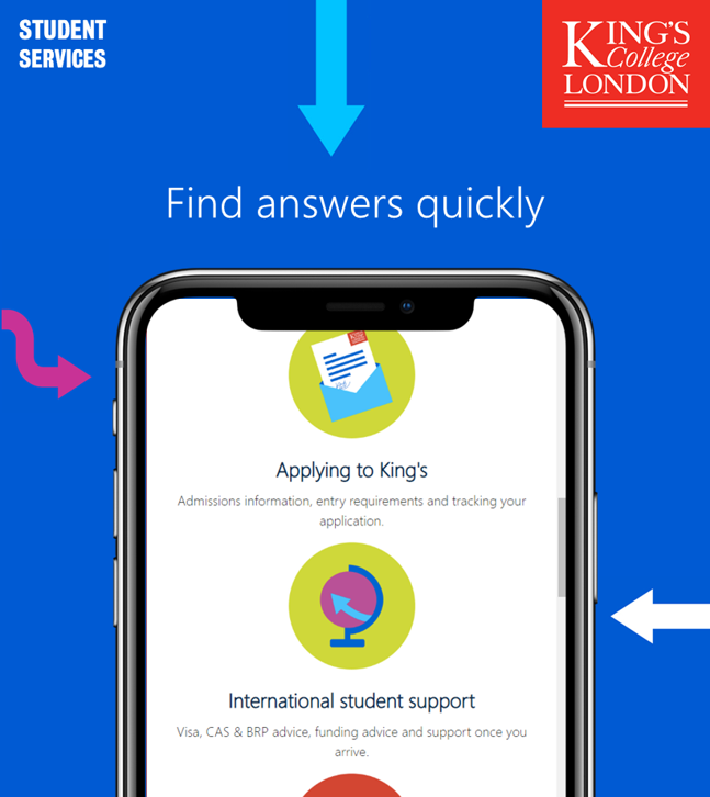 KingsCollegeLon's tweet photo. King’s students - we’re bringing information on Student Services into one place so you can find answers quickly https://t.co/SYuRd1qcGf  #kclstudent @kclstudent https://t.co/pPPQ7FGDYK