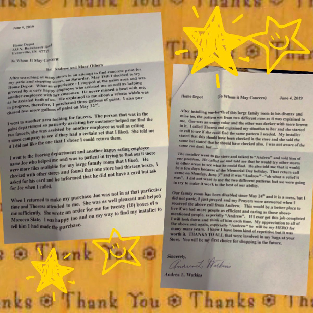 2003Asquad's tweet photo. AWESOME JOB @a_cobb020 and Team!! Excellent Letter From A Customer @HomeDepotEast expressing her gratitude for EXCELLENT SERVICE!!⭐️ #d250 #OneTeamOneDream ⭐️⭐️@Linville2003 @jody_delicato @redwing19y #superstars ⭐️⭐️⭐️ @HouleHeather ⭐️⭐️⭐️ https://t.co/Cx45ZPgYZw