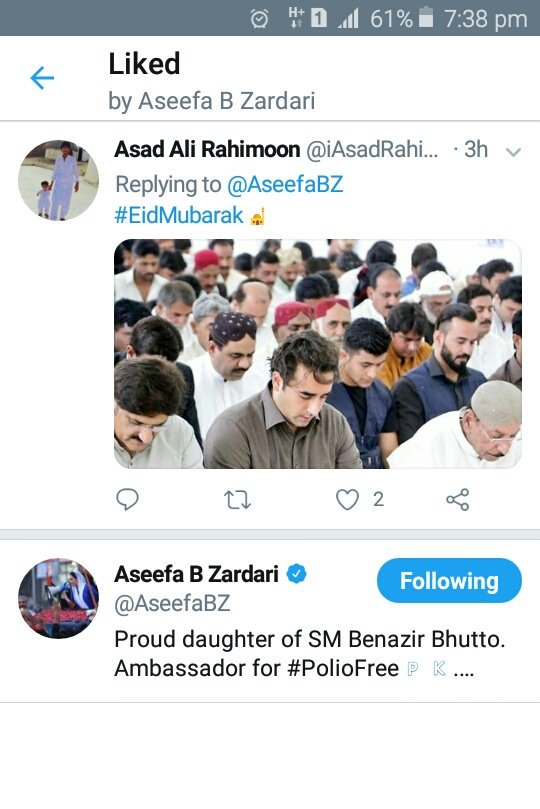 iAsadRahimoon's tweet photo. Thanks a lot Bibi @AseefaBZ for liked my reply.....
I humble request to Respected @AseefaBZ that Follow me Back.. Plz #ChotiBB 🙏
#EidMubarak #EidUlFitr https://t.co/r7RTOcTRqa