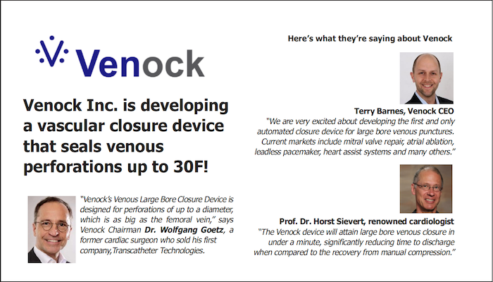 MedtechMatters's tweet photo. #TAVR  #Cardiologists  #MedicalDevices  CARDIOLOGISTS TAKE NOTE: Venock Inc. is developing the first large bore venous closure device  https://t.co/v466fOlZFZ https://t.co/XPZUMJ5dLL