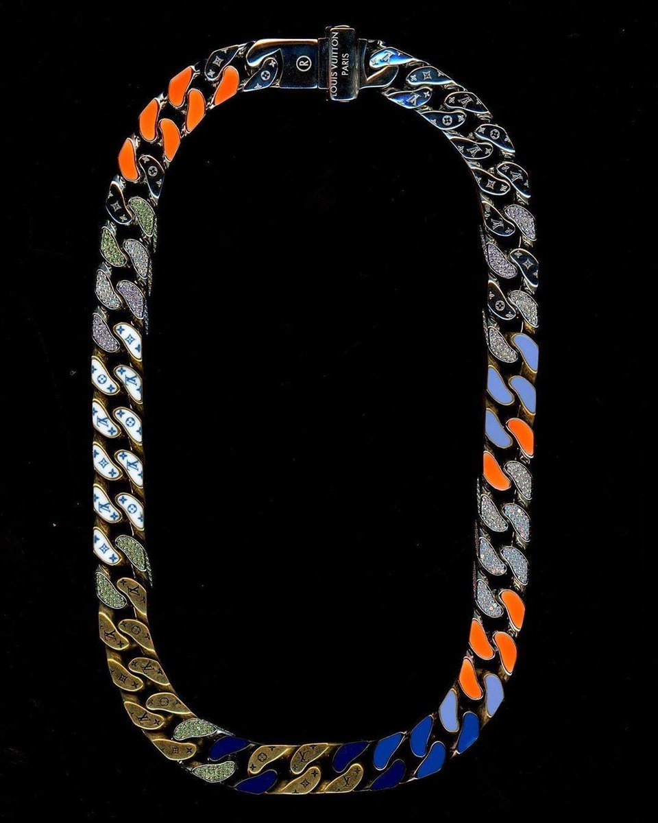 Louis Vuitton, Accessories, Louis Vuitton Soapy Cuban Link Gold Silver  Crystal Virgil Abloh Chain Necklace