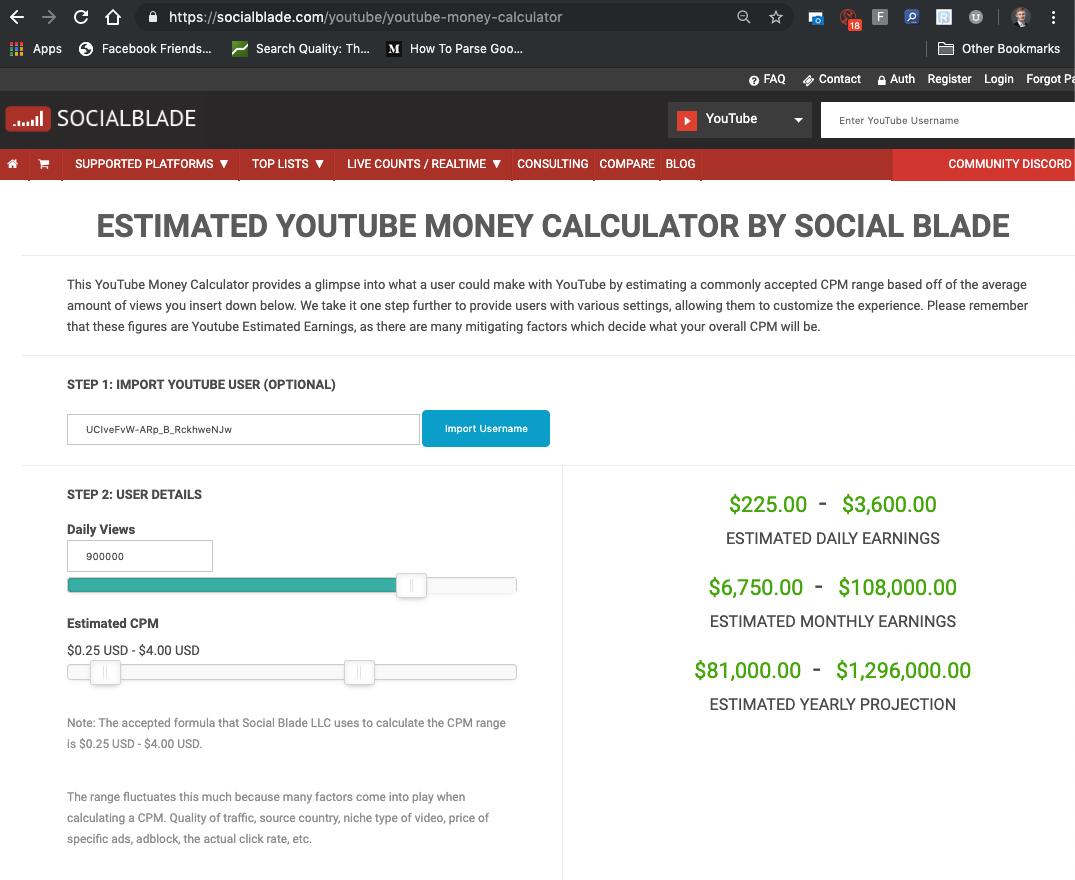 Money Calculator - Social Blade