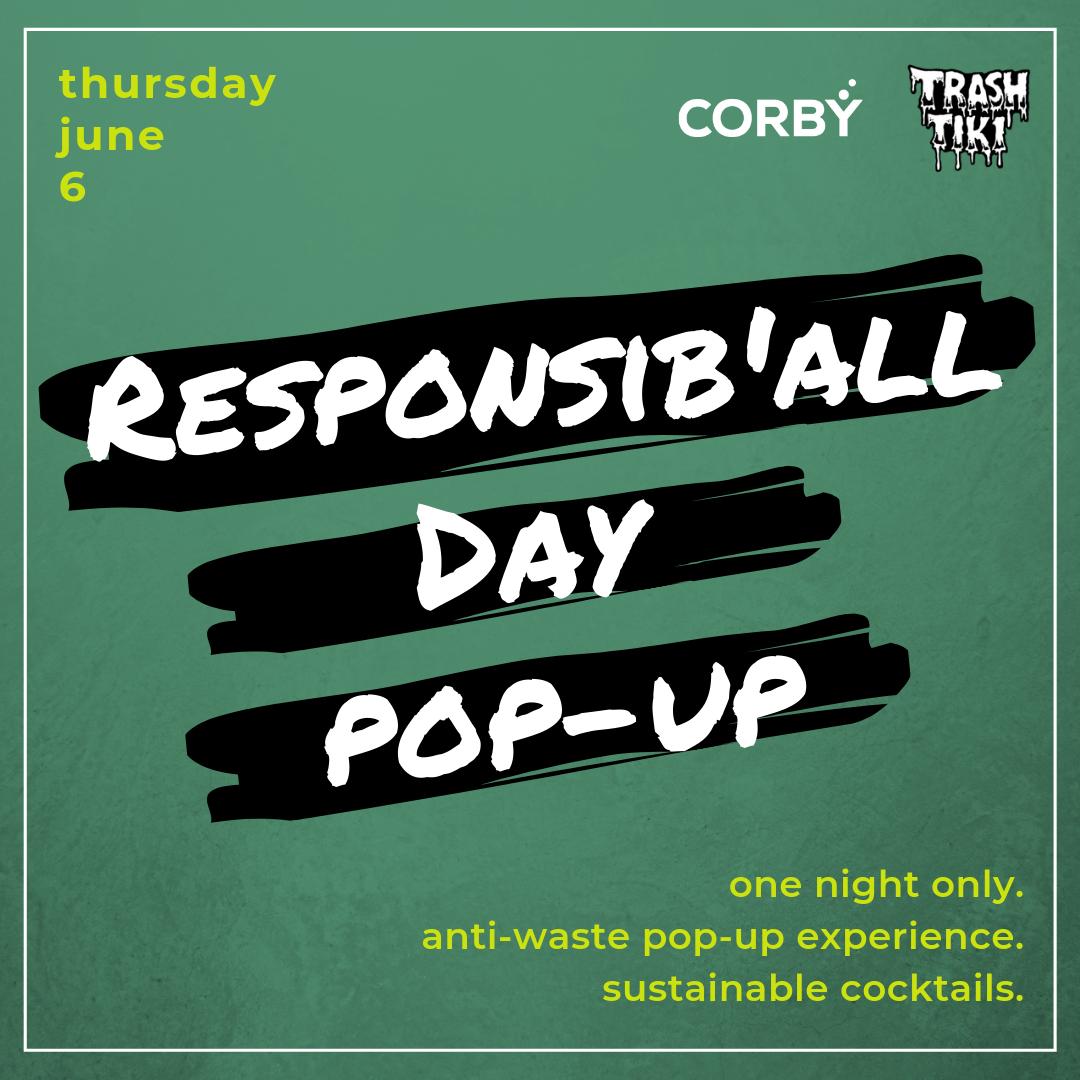 CorbySW's tweet photo. We are so excited to partner with @trashtiki for a one-night only, nation-wide sustainable pop-up bar experience! This #ResponsibAllDay, 21 bars across Canada will feature a brand-new cocktail menu with anti-waste drinks. Learn more: https://t.co/dwffFtsq5G https://t.co/5qVdzv5emZ