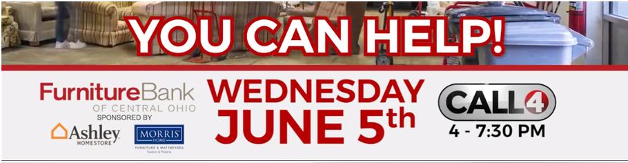 The Furniture Bank of Central Ohio (@furnbankcoh) on Twitter photo Don't forget to tune in to <a href="/nbc4i/">NBC4 Columbus</a> today from 4:00 pm to 7:30 pm for a special Call 4 to help turn empty houses into homes, presented in part by <a href="/MorrisHomeFurn/">Morris Home</a> Don't forget to tune in to <a href="/nbc4i/">NBC4 Columbus</a> today from 4:00 pm to 7:30 pm for a special Call 4 to help turn empty houses into homes, presented in part by <a href="/MorrisHomeFurn/">Morris Home</a>