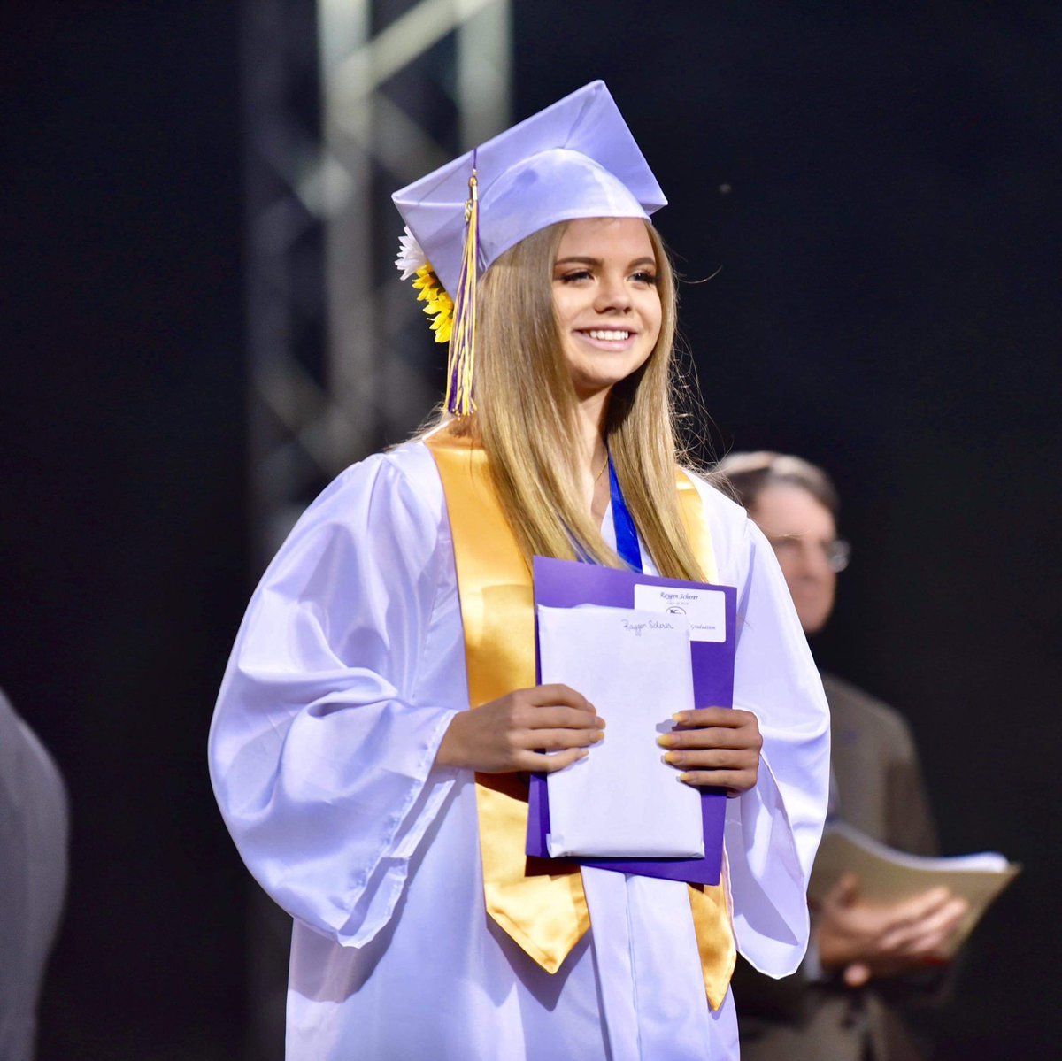 KKFuhrer's tweet photo. Beyond proud. Go do great things my beauty. @raygenscherer 💜💛 https://t.co/XHJz0tT80m