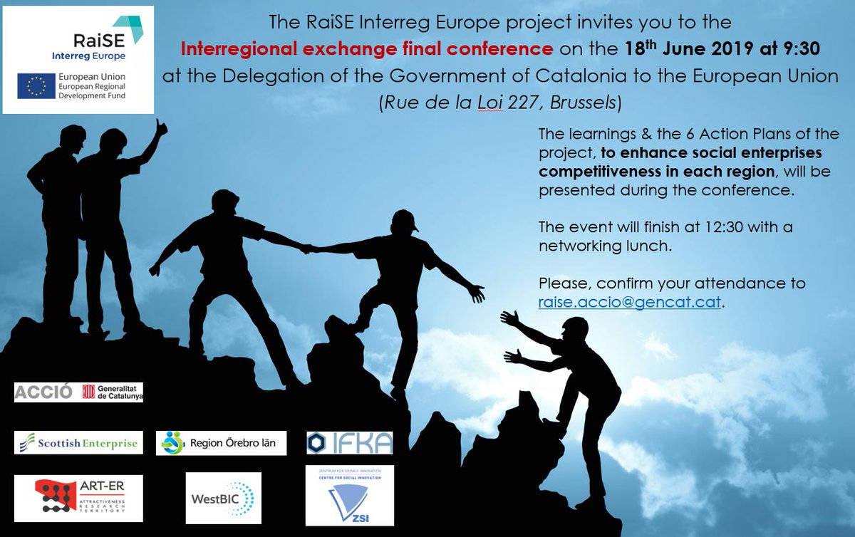 🙌COMING SOON: interregional exchange final conference of <a href="/RaiSE_Interreg/">RaiSE</a>! 😊On 18 June at 9:30 at the Delegation of the Government of #Catalonia to the #EU #Interreg #socent #FonsUECat. For more info, click HERE: interregeurope.eu/raise/news/new…