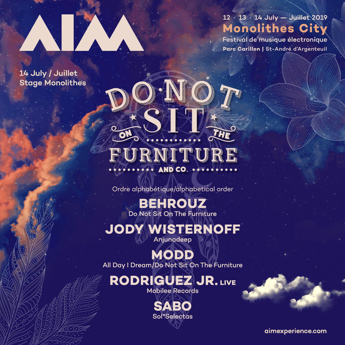 DJBEHROUZ's tweet photo. .@DoNotsit_ heads to @AIMexperience in Canada on July 14th with an all-star line-up! Sabo, @RodriguezJunior (Live), @JodyWisternoff and @Moddmusic are joining me on the decks. WOW!ย ๐ย #DoNotSitOnTour #AIMFestival https://t.co/PGi1PKdkVe