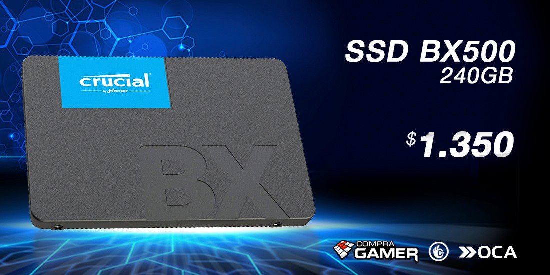 CompraGamerOK's tweet photo. Aprovechá el máximo rendimiento de tu PC Gamer o notebook, en #COMPRAGAMER Conseguí ahora tu SSD al mejor precio. "Crucial 240GB BX500 540MB/s" a solo $1.350 compra desde: https://t.co/6NKrKFVPk6 ¡ENVÍOS A TODO EL PAÍS! ¡PRODUCTO POR CANAL OFICIAL CON FACTURA Y GARANTÍA! https://t.co/8PfSfR8Uqi
