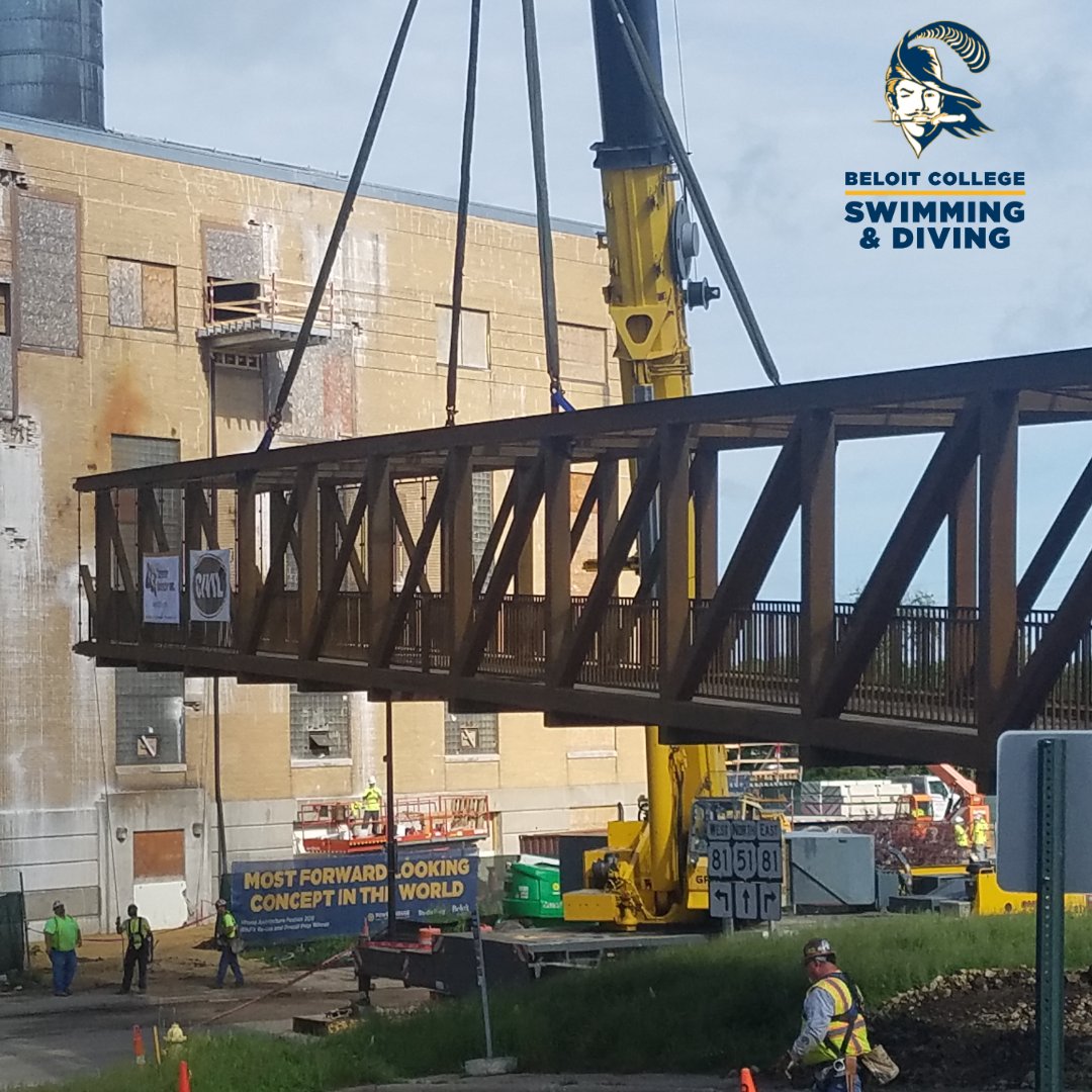 BeloitSwimDive's tweet photo. Exciting morning watching the #BeloitPowerhouse bridge being put into place. https://t.co/Tt4X0DxdfN