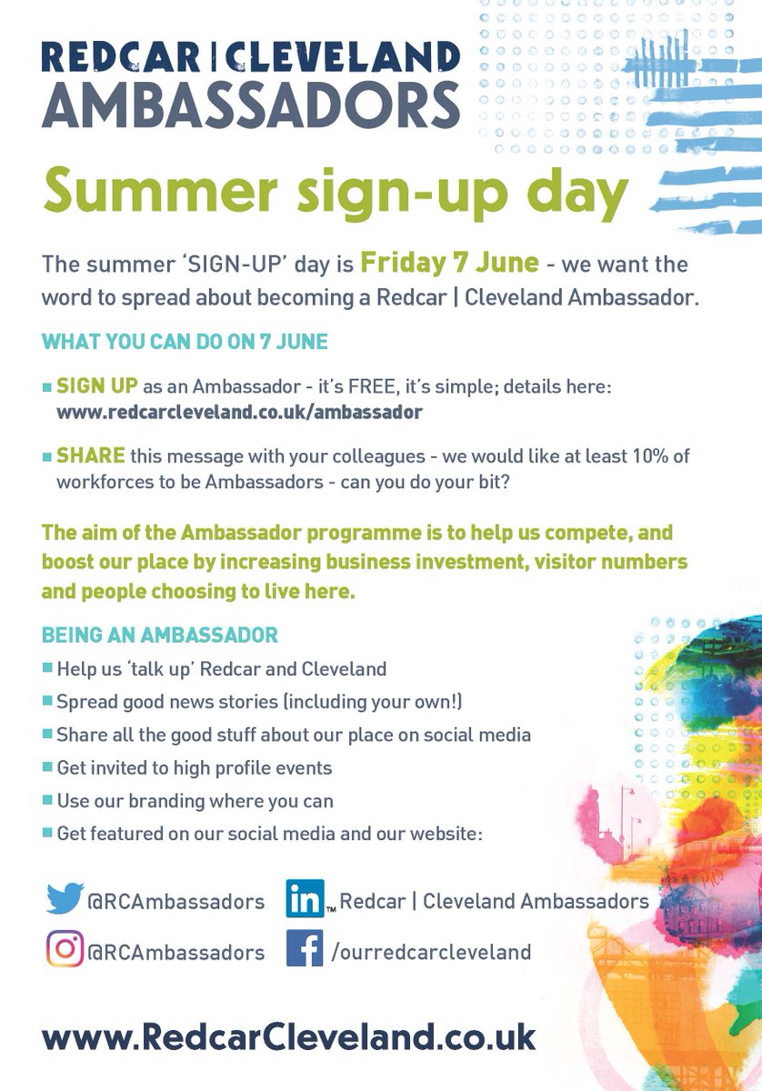 Today is Ambassador sign up day!
Are you passionate about #OurRedcarCleveland?
Could you help spread the word about this being a great place to live, enjoy and do business?
Then YOU'RE the kind of person we need!
Sign up for FREE at: redcarcleveland.co.uk/ambassador/bec…