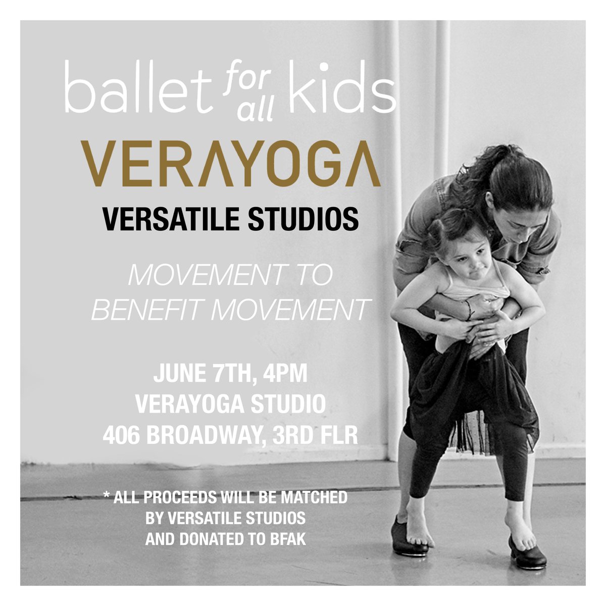 VersaDigital's tweet image. Join us this Friday @4pm at Verayoga NYC with @ballet4allkids for a Movement to Benefit Movement community class! #JoinTheMovement #FridayMotivation 
More info about BFAK here: balletforallkids.com/faqs