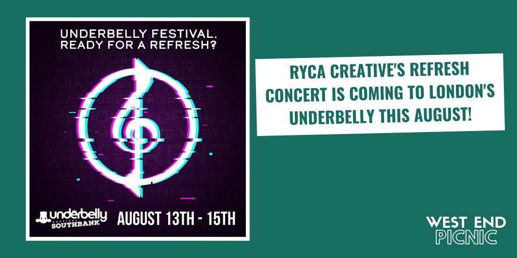 WestEndPicnic's tweet photo. Are you ready for a refresh? @RyCaCreative are bringing @RyCaRefresh to this year's @UnderbellyFest at @southbanklondon from August 13th to 15th! 🎼
Book Tickets Here: https://t.co/2TzZZbbCMf
#RyCaRefresh #ReadyForARefresh https://t.co/lMjDOuhnzS