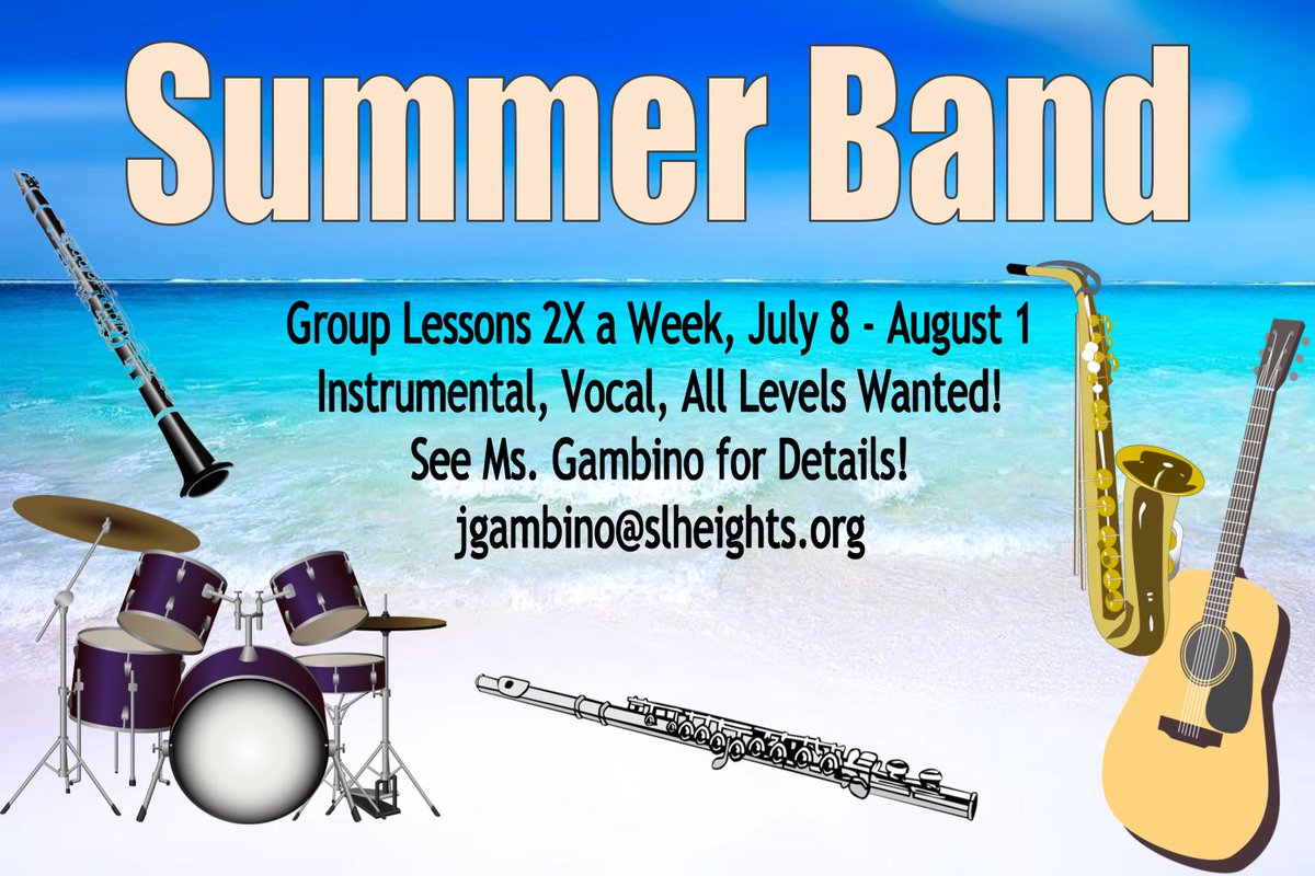 Interested in Summer Band?  Sign up today!  Last day to sign up is Friday, June 14!!! Open to all levels! <a href="/SLHeights/">Spring Lake Heights</a>