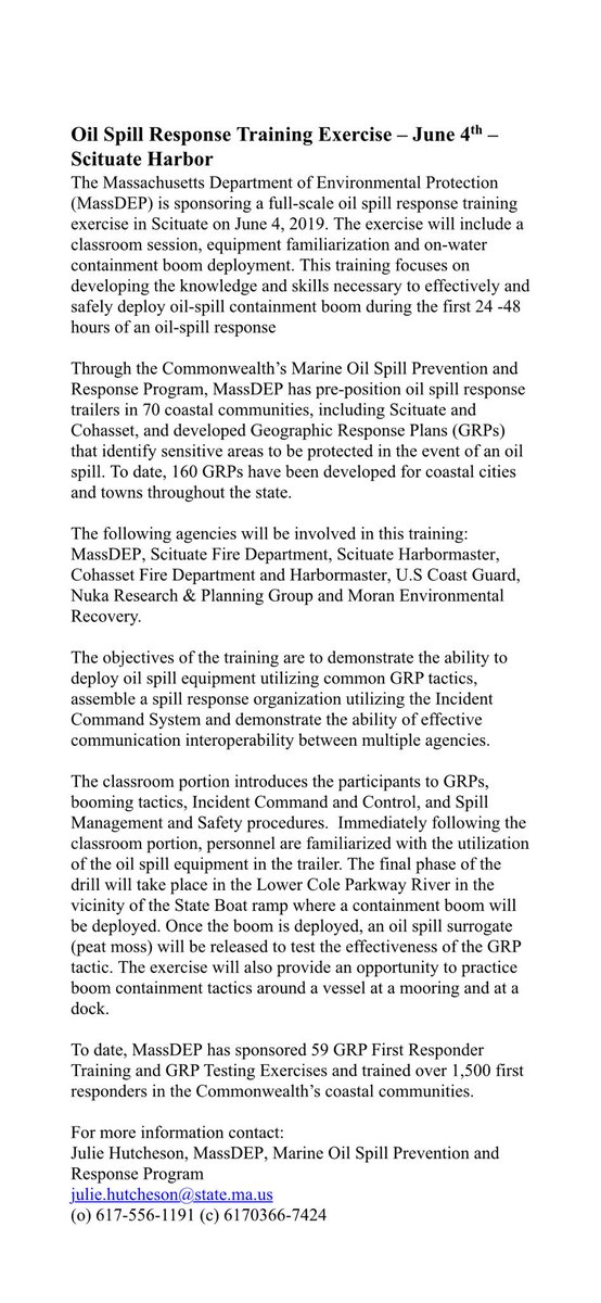 ScituateFire's tweet photo. The Drill is an ongoing effort with local departments and @MassDEP to protect the coastline from ecological disasters cause by fuel spills. Thanks to Nuka Research Group and @MoranEnviro as well as @USCG @USCGNortheast for their assistance https://t.co/ywk30AeOsu