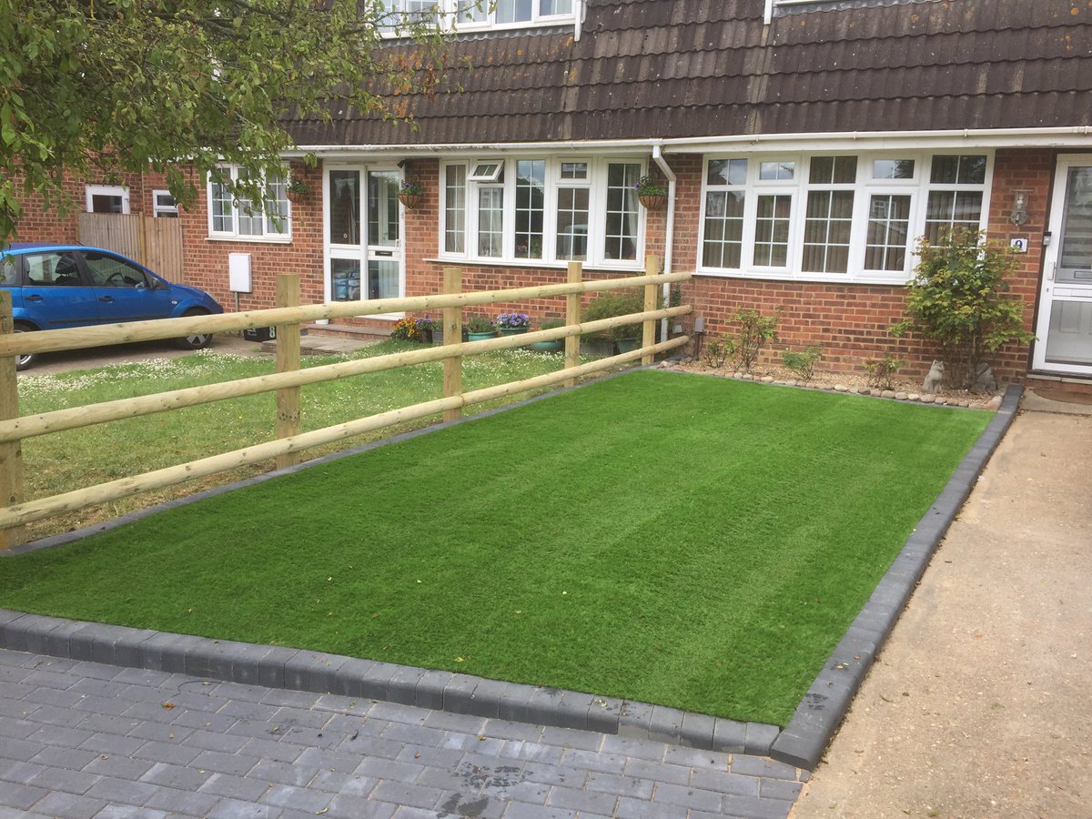 New artificial lawn, block paved path with edgings and post &amp; rail fencing for client in Earley #landscaping #BerkshireBoundaries #DirectoryofExcellence