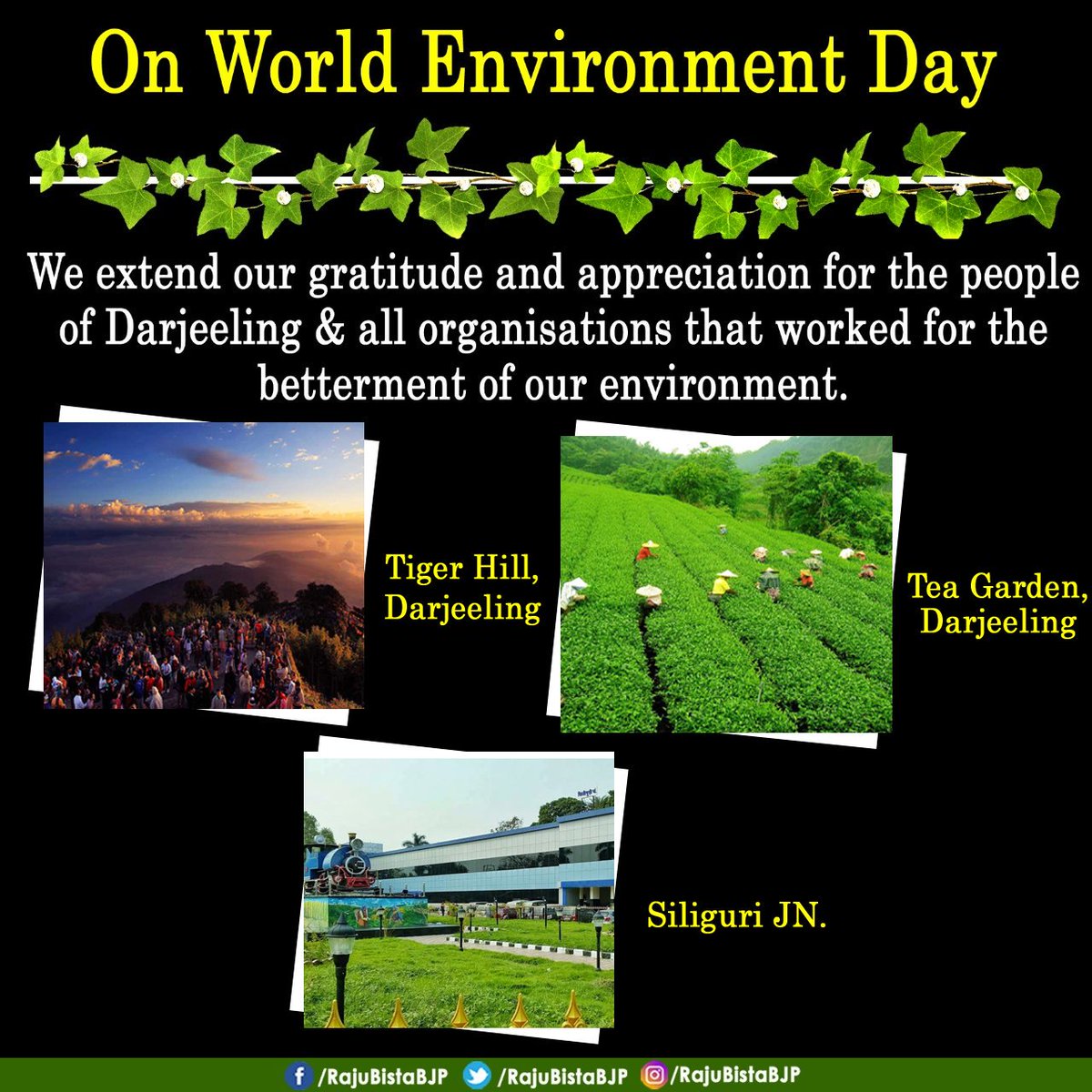 On world environment day I appreciate those who always care for the betterment of Environment. 
It relates to humankind. I urge to the people of Darjeeling to make more efforts for our surrounding environment.

#GreenDarjeeling #WorldEnvironmentDay