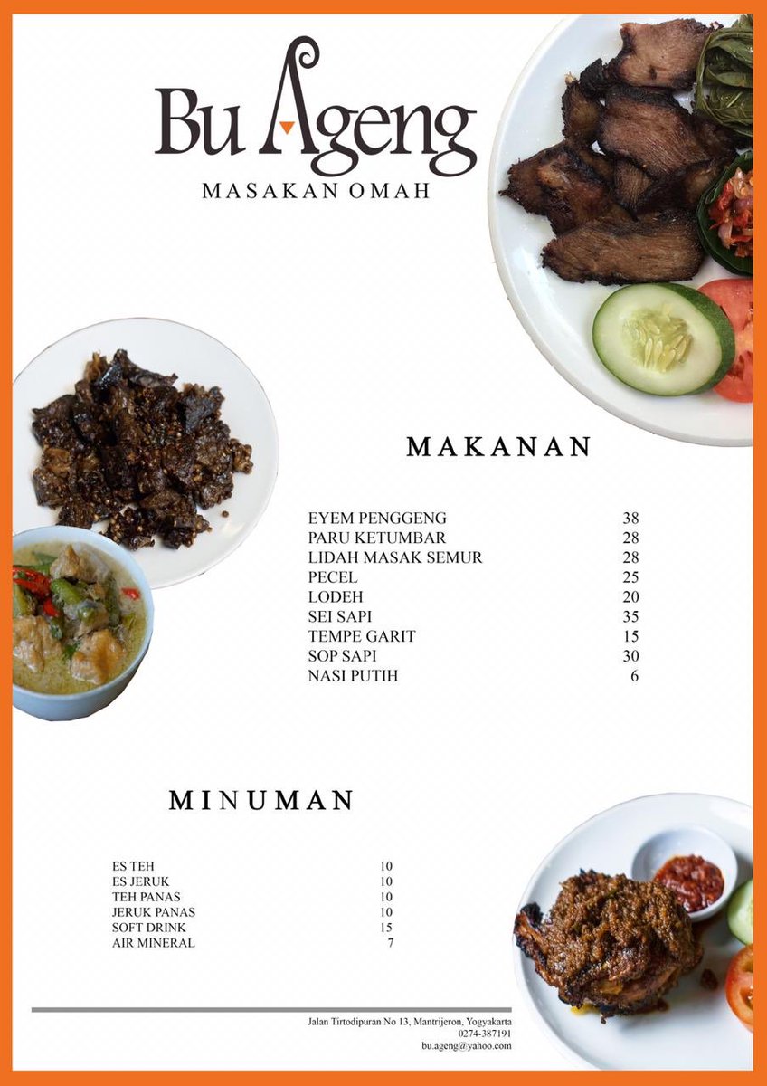 Warung Bu Ageng buka di hari ketiga Lebaran, Jumat 7 Juni, 11.00 sd 23.00. Karena tim kerja terbatas, mohon maaf, tidak semua menu bisa disajikan. Yang jelas, menu idola - Eyem Penggeng dan Paru Ketumbar - tetep tersedia. Silakan yg mau singgah