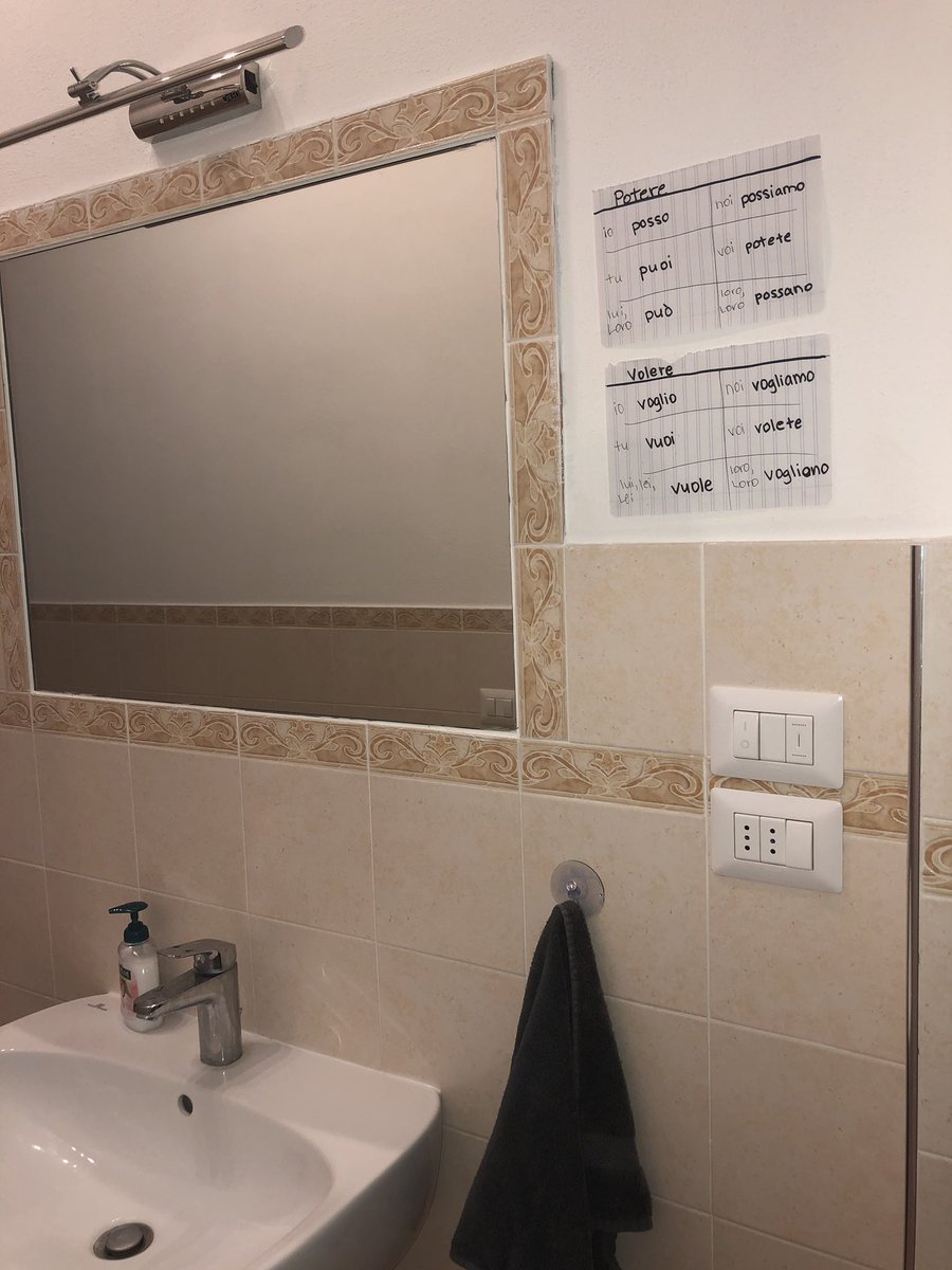 aubrieamstutz's tweet photo. Finally took my own #languagelearning advice and posted #conjugations in two locations where I spend time every day @Learn__Italian @TLILanguages #learnitalian #italian #languages #language #lifelonglearning https://t.co/Rm7szKI9MG