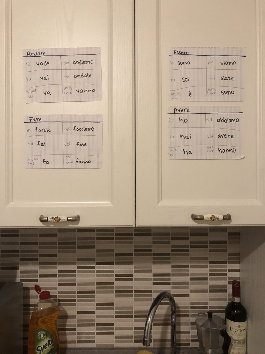aubrieamstutz's tweet photo. Finally took my own #languagelearning advice and posted #conjugations in two locations where I spend time every day @Learn__Italian @TLILanguages #learnitalian #italian #languages #language #lifelonglearning https://t.co/Rm7szKI9MG