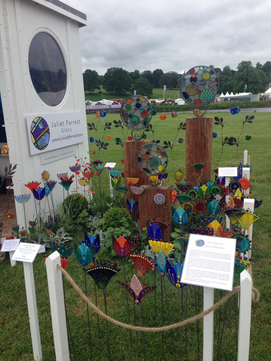 Great first day at #rhschatsworth really pleased with the stand just need the sun to come out! #RHSChelsea #stainedglass #architecturalglass #gardendesign