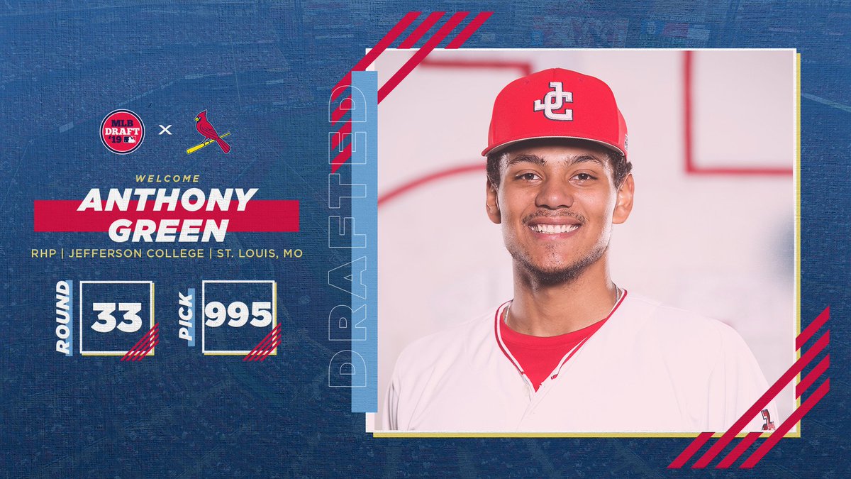 Cardinals's tweet photo. ROUND 33 (995th Overall): 

ANTHONY GREEN, RHP
School: Jefferson College

#MLBDraft | #STLCards https://t.co/sd9IjyFVYJ
