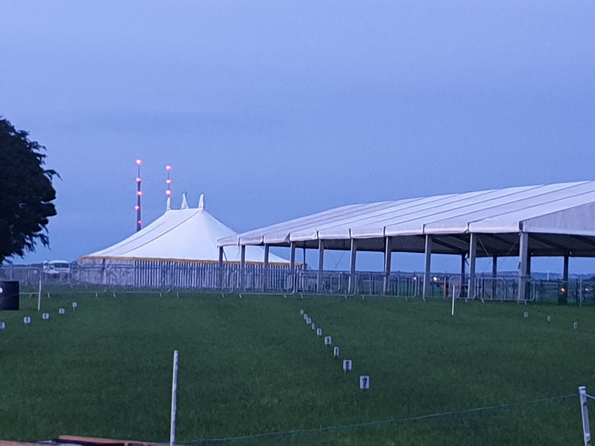 It's a good night from us all up on the Honley Show site. Another excellent day of work by all involved. How's this for a stunning view at 22:08hrs over the cattle and pigs marquees towards the two Emley Moor masts?