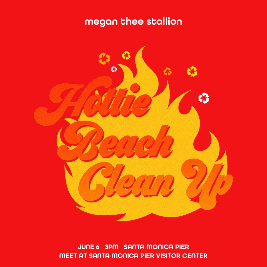 theestallion's tweet photo. Hey Hotties I’m doing the first ever HOTTIE BEACH CLEAN UP in Cali June6th at the Santa Monica Pier! Houston we’re next details coming soon https://t.co/iCPzN6szT6