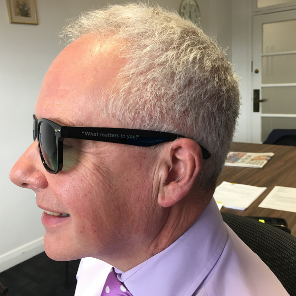 healthlitplace's tweet photo. .@malcolmwright12 dons some What Matters to You Day? glasses to remind us to see things from the point of view of those we care for #WMTY19 @WMTYScot @scotgovhealth #healthliteracy #healthliteracyscotland @jasonleitch @FionaCMcQueen @S4Maher @online_his @PersonCntrdSco https://t.co/PZNN57x7pT