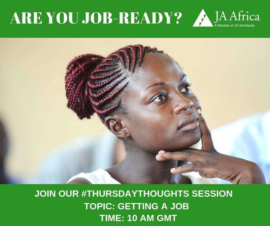 JA_Africa_'s tweet image. Join JA Africa for another interactive #ThursdayThought session on the topic of #GettingAJob, tomorrow at 10 O&apos;clock AM GMT. What is your dream job? What skills are a must have to get a job? 
Join us tomorrow!
#IamJA #Africa #Careers #jobs