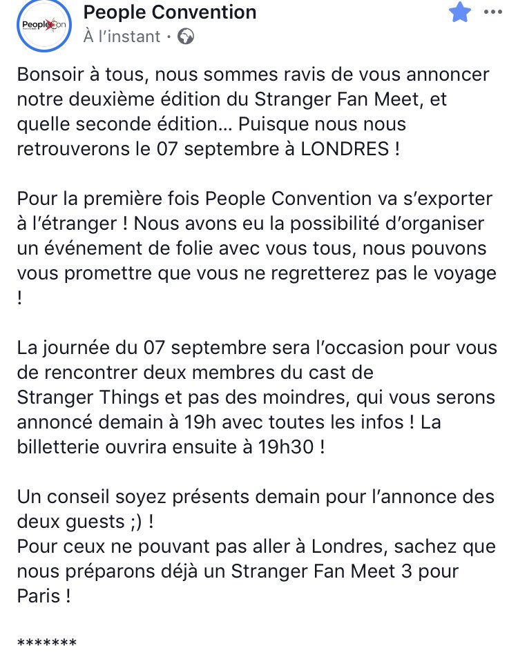 FrConventions's tweet photo. Il y aura bel et bien une deuxième édition du #StrangerMeet et il aura lieu à Londres le 7 septembre ! https://t.co/dqmTCVOARA
