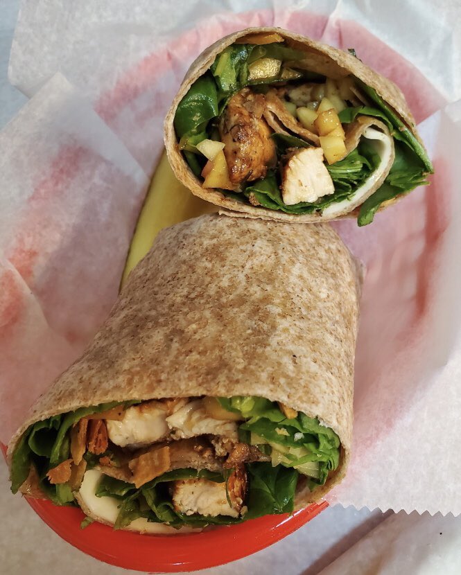 JeromeDeli's tweet photo. What’s Cooking Today!  Mango chicken salsa wrap:  grilled marinated chicken with Monterrey Jack cheese, fresh mango salsa and spinach in a wheat wrap https://t.co/GSMQe0buXt