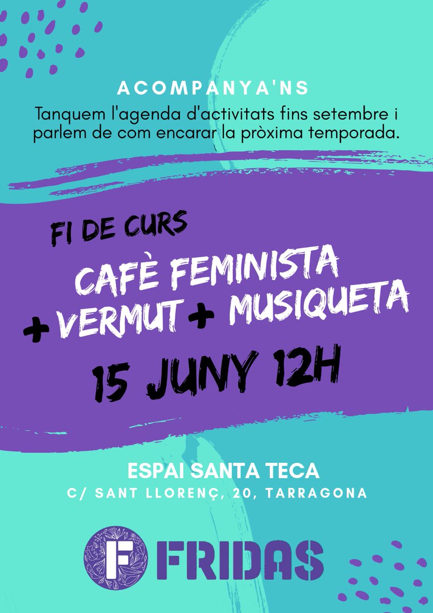 ColectivoFridas's tweet photo. El dia 15 de juny us esperem a l'espai #SantaTeca de #Tarragona per l'últim #cafèfeminista de la temporada. Bé, l'hora convida al vermut...!🍸

Parlarem sobre la dictadura de l'estètica i els nostres cossos.

#savethedate #FridasGo https://t.co/jNyh5r1gAa