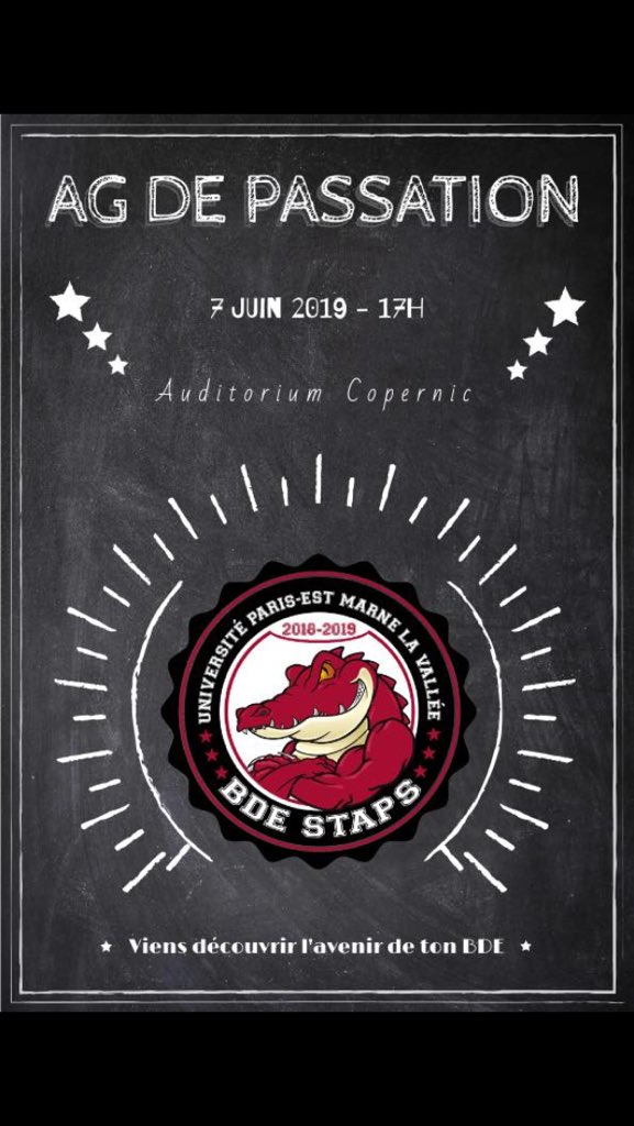 bde_staps_uge's tweet photo. 👨🏫 N’oubliez pas que le @bde_staps_mlv à son AG de Passation ce Vendredi 07 Juin à 17h
💯 Tout nos adhérents sont invités à y assister, n’hésitez pas à venir dans l’Auditorium de Copernic
#bdestapsmlv #bdestaps https://t.co/JQZK7vX2Nk