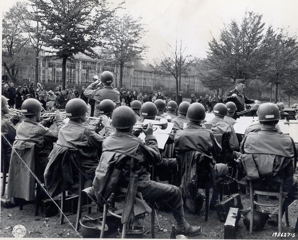 Below is a photo of the band touring the UK, playing for troops as they waited for Operation Overlord. By June 8th, Pershing’s Own began performing at hospitals for service members injured in the Normandy invasion. #dday75th #DDay