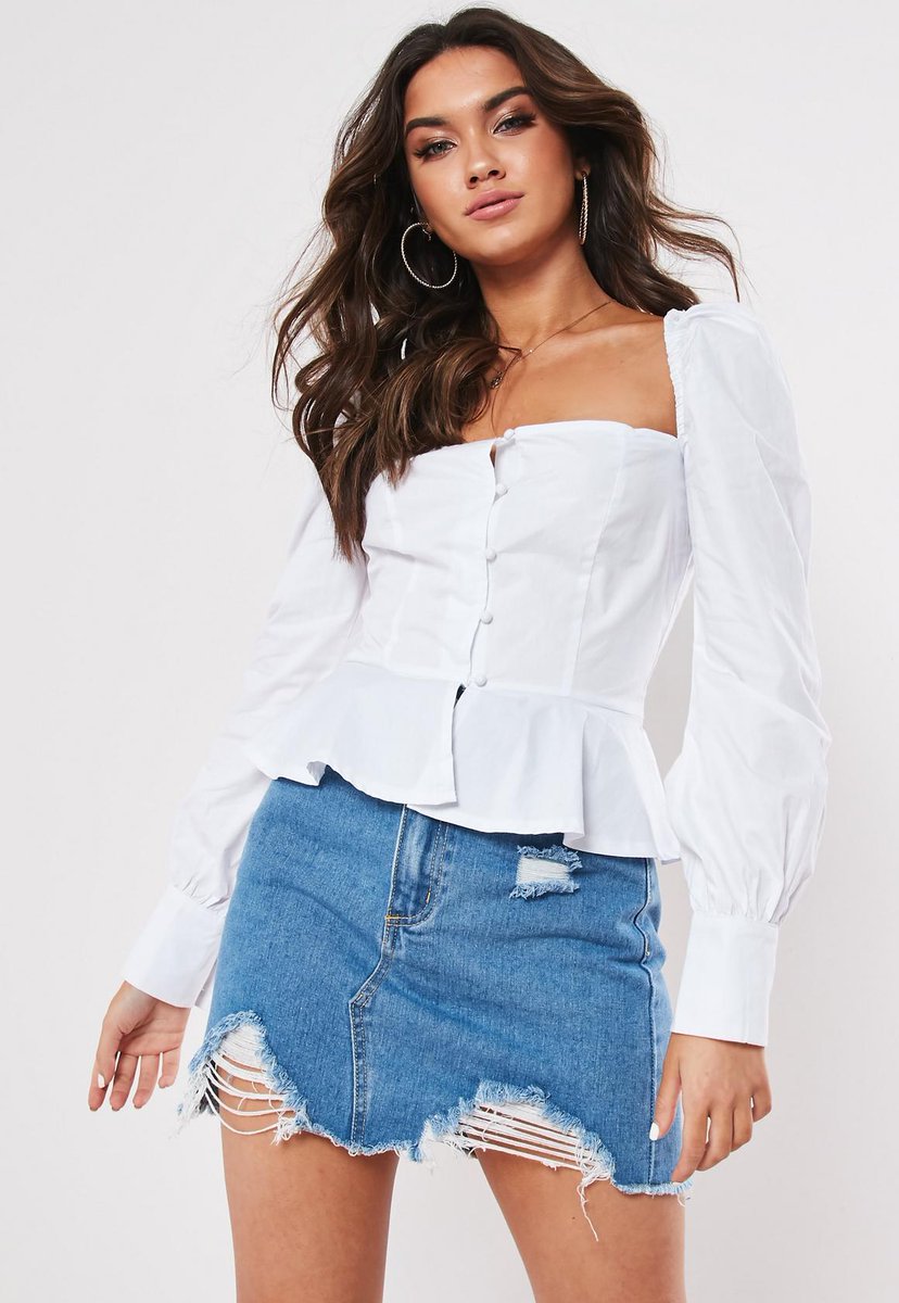 white square neck peplum top