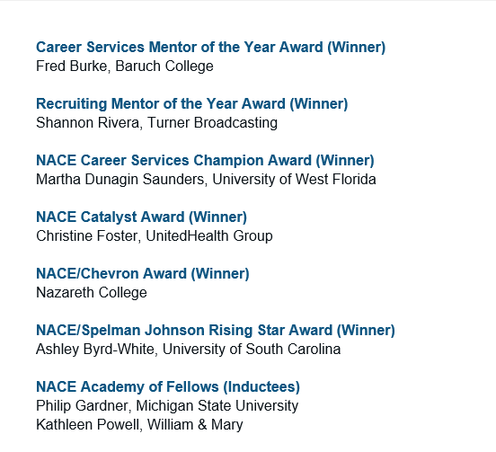 Congratulations 2019 Award Winners! #NACE19 salutes this year's award winners!