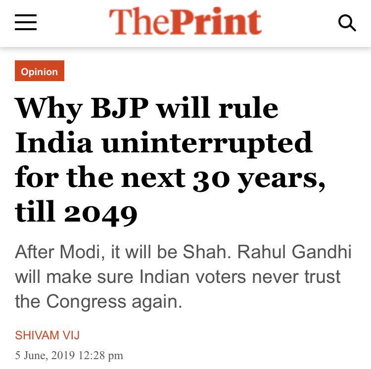 Shivam Vij - After assembly elections in MP-CG-Raj, I wrote that Modi is in pole position for 2019.Yes Shivam, but 3 months after that you said that Modi losing 2019 is a real possibility. And another three months later, you said that BJP will rule for 30 years. 